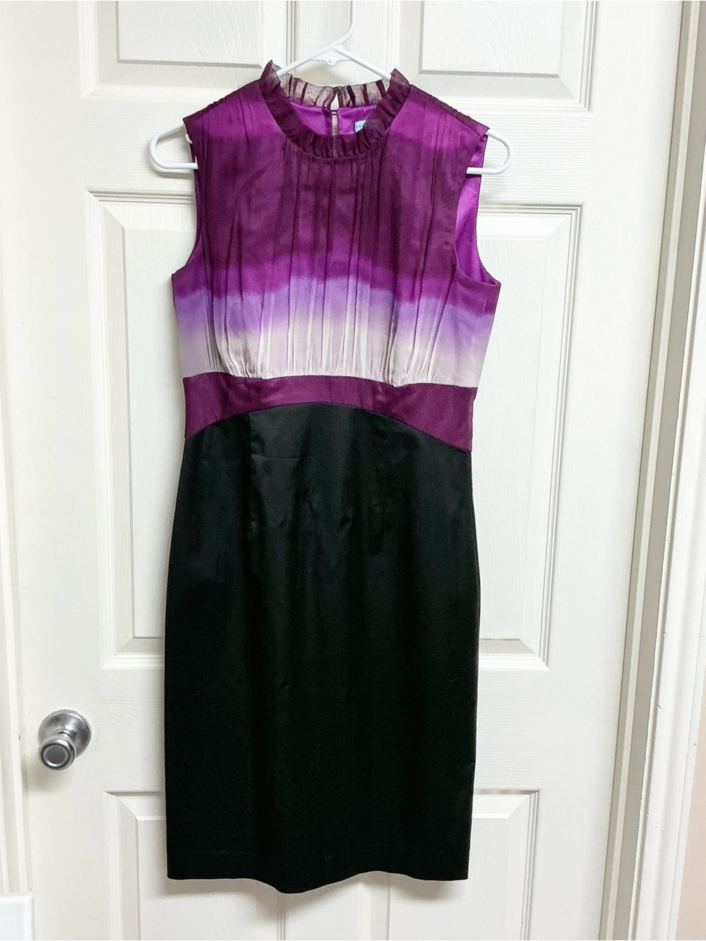 ANTONIO MELANI 4 Silk Sleeveless Purple Black Tailored Work Office Sheath Dress
